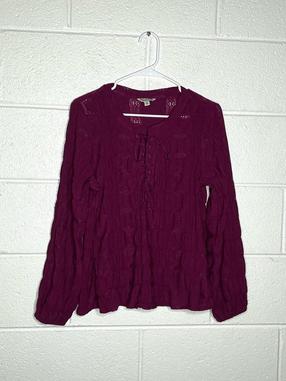 < Frye & Co. Fuchsia Crinkle Textured Long Sleeve Top >